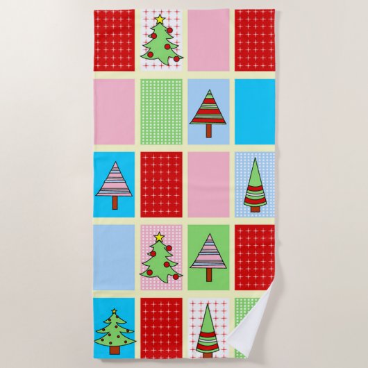 クリスマスカラフルパターン ビーチタオル (正面)