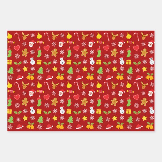 クリスマスカラフルパターン ラッピングペーパーシート (正面)