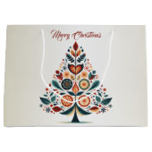 クリスマスカラフルパーティーツリースカンジナビアフォークアート ラージペーパーバッグ (正面)