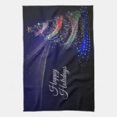 クリスマスカラフルパーティーツリーネイビーブルー素朴 キッチンタオル (縦)