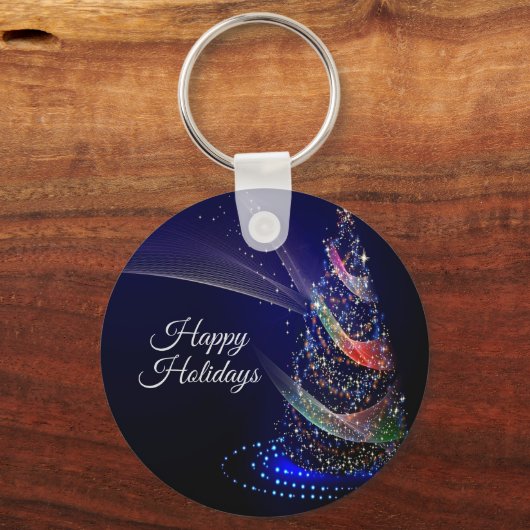 クリスマスカラフルパーティーツリーネイビーブルー素朴 キーホルダー (正面)