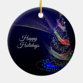 クリスマスカラフルパーティーツリーネイビーブルー素朴 セラミックオーナメント (裏面)