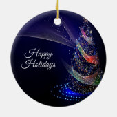 クリスマスカラフルパーティーツリーネイビーブルー素朴 セラミックオーナメント (裏面)