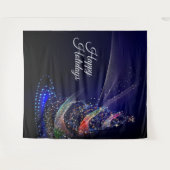 クリスマスカラフルパーティーツリーネイビーブルー素朴 タペストリー (正面(横))