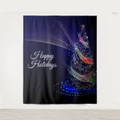 クリスマスカラフルパーティーツリーネイビーブルー素朴 タペストリー (正面)