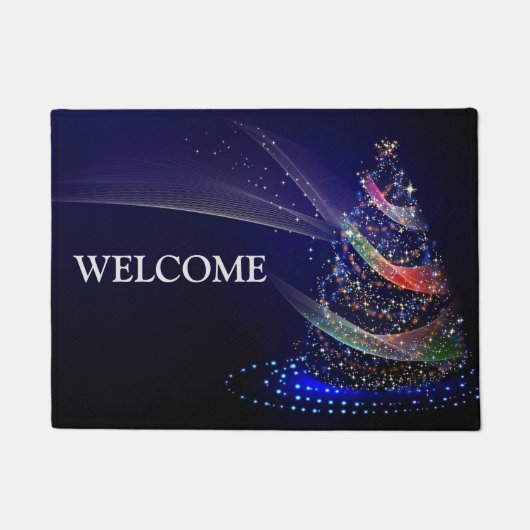 クリスマスカラフルパーティーツリーネイビーブルー素朴 ドアマット (正面)