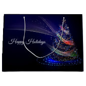 クリスマスカラフルパーティーツリーネイビーブルー素朴 ラージペーパーバッグ (正面)