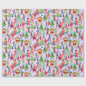 クリスマスカラフルピープルツリーのコスチューム漫画 ラッピングペーパー (フラット)