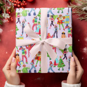 クリスマスカラフルピープルツリーのコスチューム漫画 ラッピングペーパー