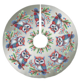 クリスマスカラフルフクロウのツリースカート ブラッシュドポリエステルツリースカート