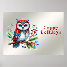 クリスマスカラフルフクロウホリデーポスター ポスター
