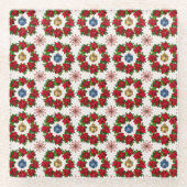 クリスマスカラフルフローラコースター ガラスコースター (正面)