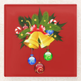 クリスマスカラフルベルモダンレッドコースター ガラスコースター