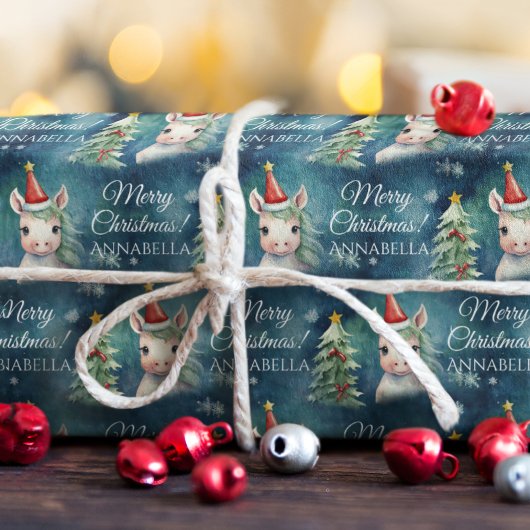 クリスマスカラフルユニコーン ラッピングペーパー
