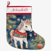 クリスマスカラフルユニコーン ラージクリスマスストッキング (正面)