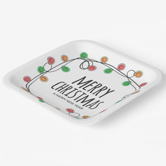 クリスマスカラフルライツメリークリスマスパーティー ペーパープレート (傾斜あり)