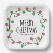 クリスマスカラフルライツメリークリスマスパーティー ペーパープレート (正面)