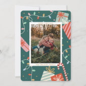 クリスマスカラフルライトファミリーフォトホリデー シーズンカード (正面)