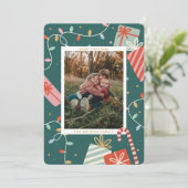 クリスマスカラフルライトファミリーフォトホリデー シーズンカード (スタンド正面)