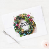 クリスマスカラフルリースホリデーカードシール スクエアシール (封筒)