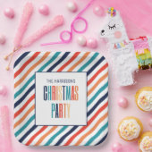 クリスマスカラフルレトロストライプメリーズ&ブライト ペーパープレート (パーティー)