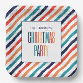 クリスマスカラフルレトロストライプメリーズ&ブライト ペーパープレート