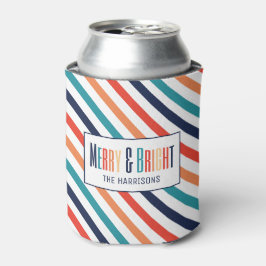 クリスマスカラフルレトロストライプメリーズ&ブライト 缶クーラー