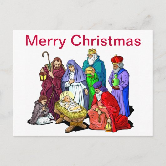 クリスマスカラフル出生シーン シーズンポストカード (正面)