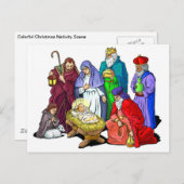 クリスマスカラフル出生シーン シーズンポストカード (正面/裏面)