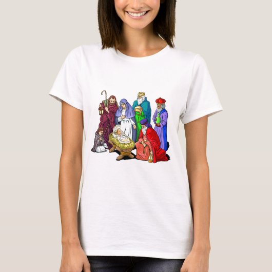 クリスマスカラフル出生シーン Tシャツ (正面)