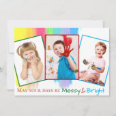 クリスマスカラフル家族の写真かわいい散らかった明るい シーズンカード (正面)