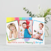 クリスマスカラフル家族の写真かわいい散らかった明るい シーズンカード (スタンド正面)