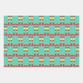 クリスマスカラフル小妖精や小人かわいいおもしろいグラフィック3ピース ラッピングペーパーシート (正面3)