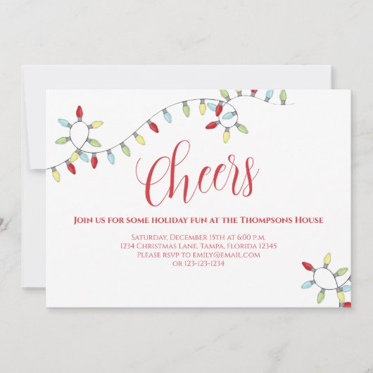 クリスマスカラフル応援かわいいストリングライト 招待状 (正面)