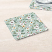 クリスマスカラフル手描き花 スクエアペーパーコースター (アングル)