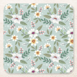 クリスマスカラフル手描き花 スクエアペーパーコースター