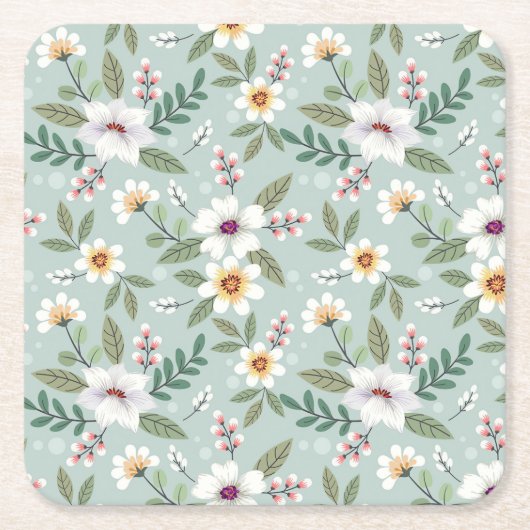 クリスマスカラフル手描き花 スクエアペーパーコースター (正面)