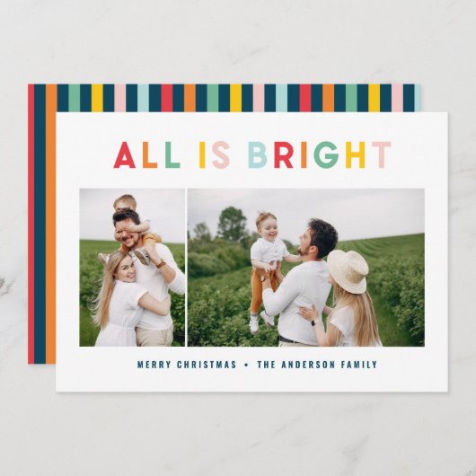 クリスマスカラフル明るい1枚モダンの写真家 シーズンカード (正面/裏面)