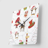クリスマスカラフル記号2変更できる背景 スクエア壁時計 (傾斜)