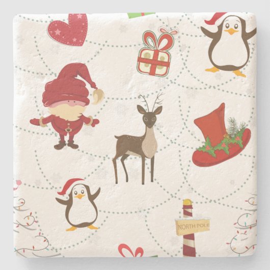 クリスマスカラフル記号2変更できる背景 ストーンコースター (正面)