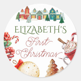 クリスマスカラフル1歳の誕生日 ラウンドシール