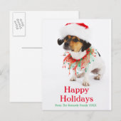 クリスマスカラーとサンタハット付き犬 シーズンポストカード (正面/裏面)