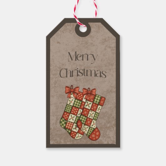 クリスマスカラーのパッチワークの靴下　ギフトタグ ギフトタグ (正面)