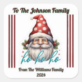 クリスマスカラーのフェスティバルで楽しいサンタ スクエアシール (正面)