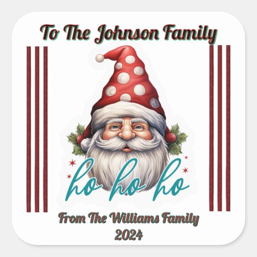 クリスマスカラーのフェスティバルで楽しいサンタ スクエアシール (正面)