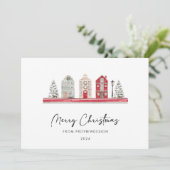 クリスマスカラーの可愛い家ノンフォトビジネス シーズンカード (スタンド正面)