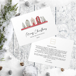 クリスマスカラーの可愛い家ノンフォトビジネス シーズンカード