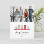 クリスマスカラーの可愛い家フォトビジネス シーズンカード (スタンド正面)