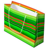 クリスマスカラークリエイティブ緑色ストライプの赤 ラージペーパーバッグ (正面アングル)