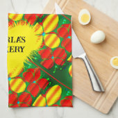 クリスマスカラーズネオンスタイル花 キッチンタオル (四つ折り)